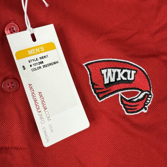 Western Kentucky Hilltoppers Shirt Men Small Red Antigua Polo WKU Towel Logo NWT - Picture 6 of 12